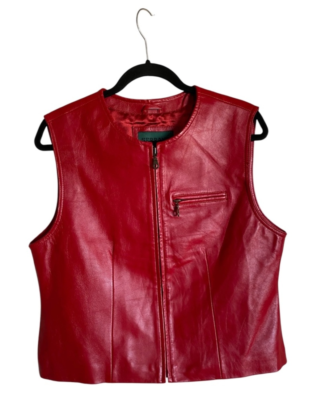 Women’s SERRANO Genuine Leather Red Vest Size M Zipper Front